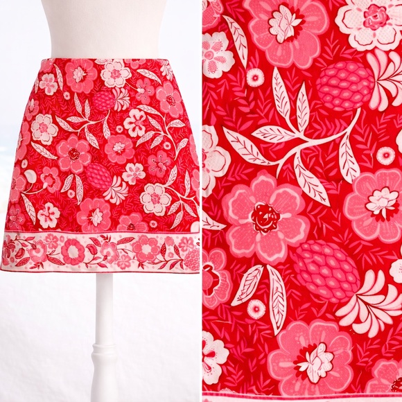 Talbots Dresses & Skirts - Talbots Canvas A-Line Skirt Size 12 Floral Paradise Red Pink Lined Spring